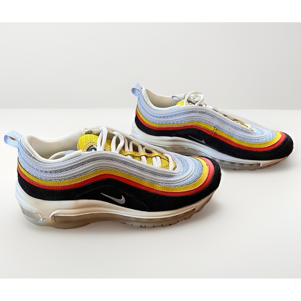 NWOB‎ Nike Air Max 97 Shoes Set To Rise Yellow Navy Orange 6Y Women 7.5